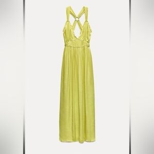 NWT Sz XS ZARA CROSS STRAP MIDI DRESS ZW COLLECTION LIME GREEN